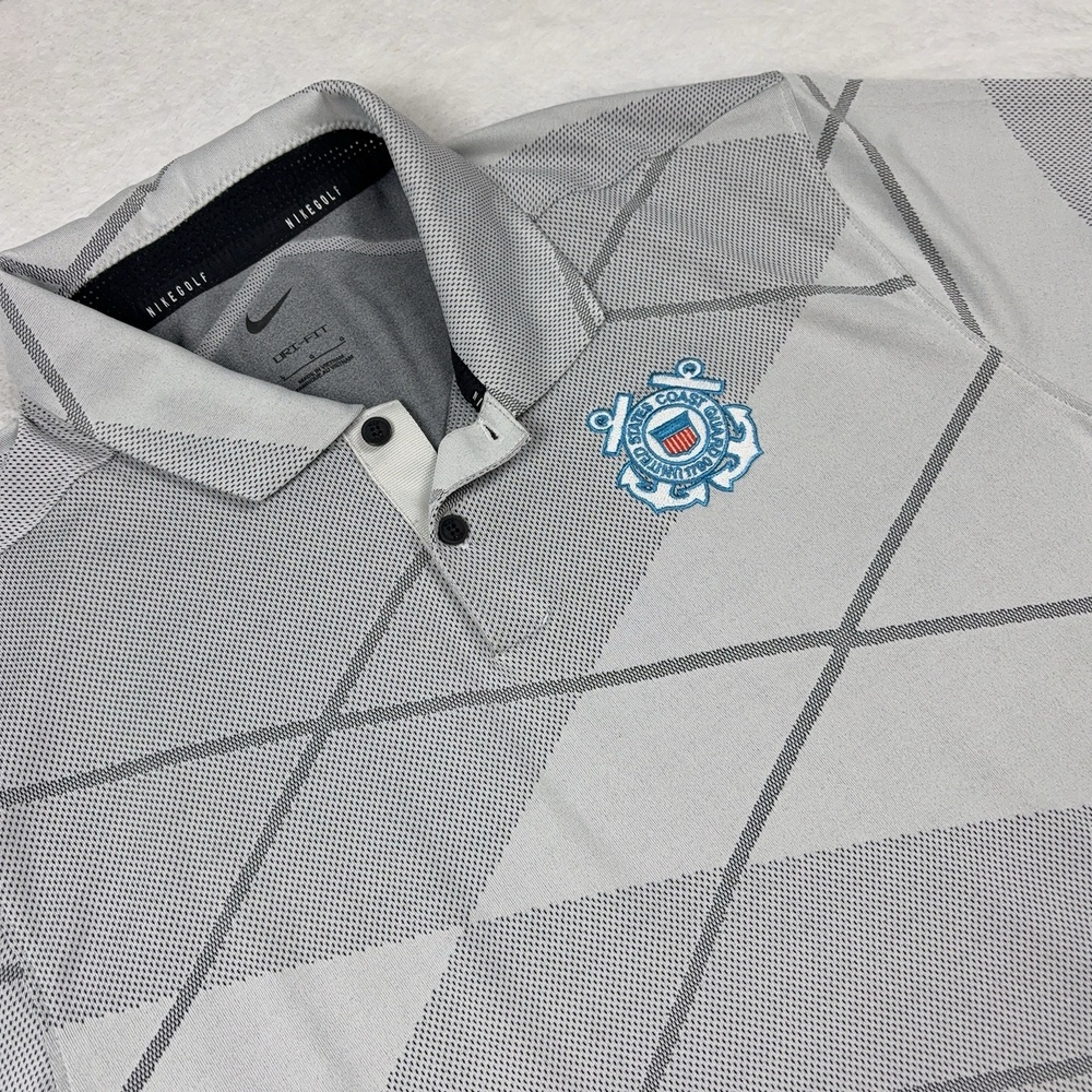 Nike Dri-FIT Polo Shirt Mens L Gray Coast Guard Golf Collared Mesh Lightweight